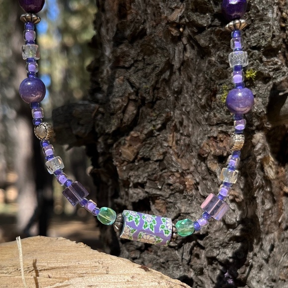 Hand Crafted Jewelry - Vintage Purple Mix Media Handmade Necklace